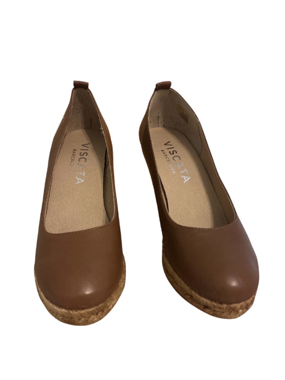Viscata Brown Leather Espadrille Wedge Flats